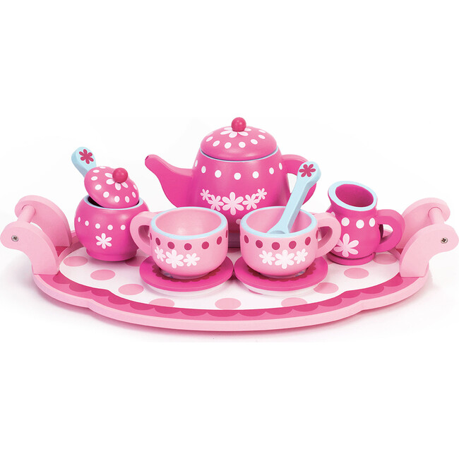 Wooden Tea Set, Pink - Doll Accessories - 1 - zoom