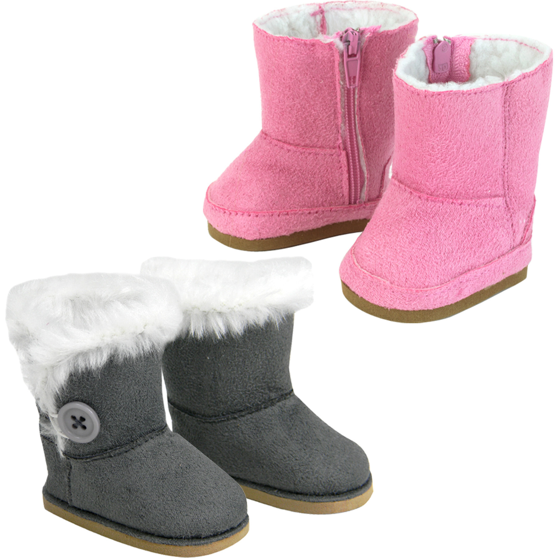 18" Doll Ewe Boot, Pink and Gray - Doll Accessories - 1
