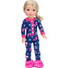 14.5" Doll Girl Winter Print One Piece Pajama & Hot Pink Slippers, Navy - Doll Accessories - 2