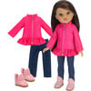 14.5" Doll, Hot Pink Puffy Coat, Blue Jeggings & Pink Suede Boots - Doll Accessories - 2