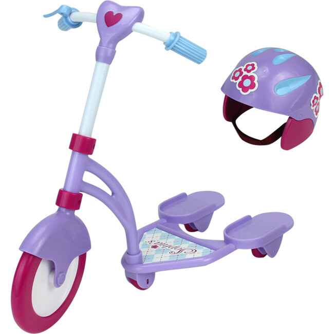 18" Doll Mini Scooter & Helmet Set, Blue, Lavender and Hot Pink