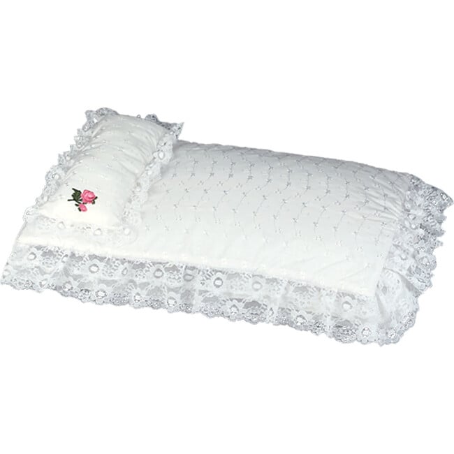 18" Doll Eyelet Bedding set, White - Doll Accessories - 3