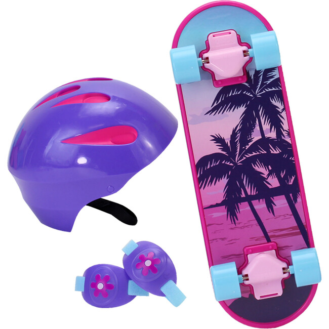 18" Doll Skateboard, Helmet & Knee Pads Set, Blue