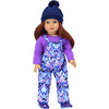 18" Doll Ikat Print Bib Snow Overalls, Purple T, Navy Fleece Hat & Boots Set, Blue - Doll Accessories - 2