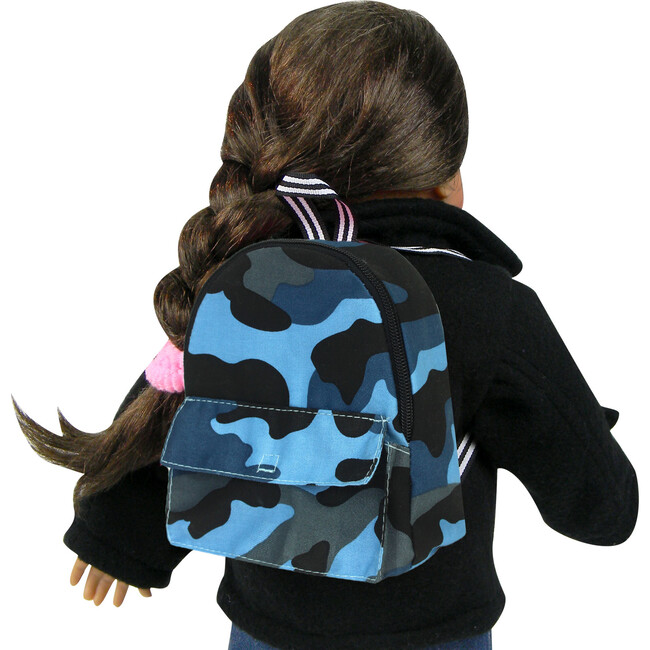 18" Doll Camouflage Nylon Backpack, Blue - Doll Accessories - 2