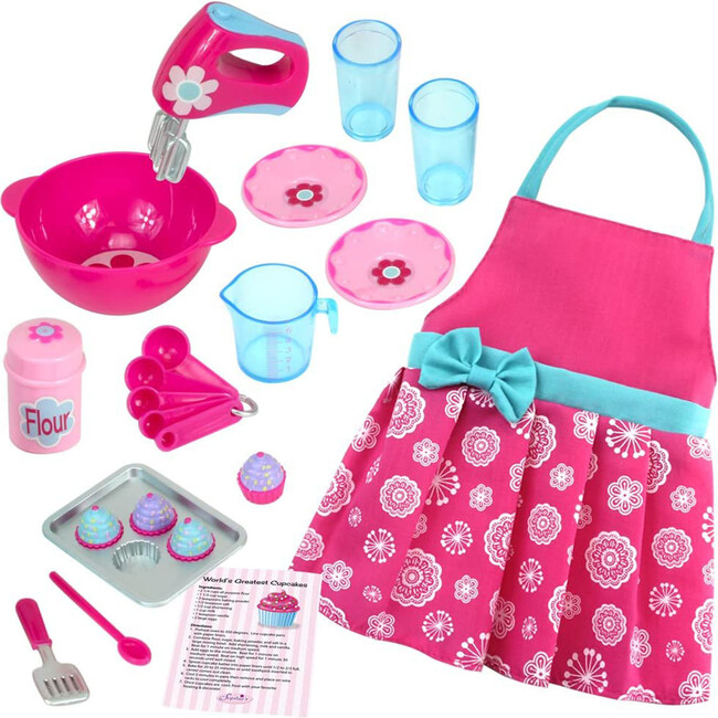 18" Doll Baking Accessories & Apron Set, Pink