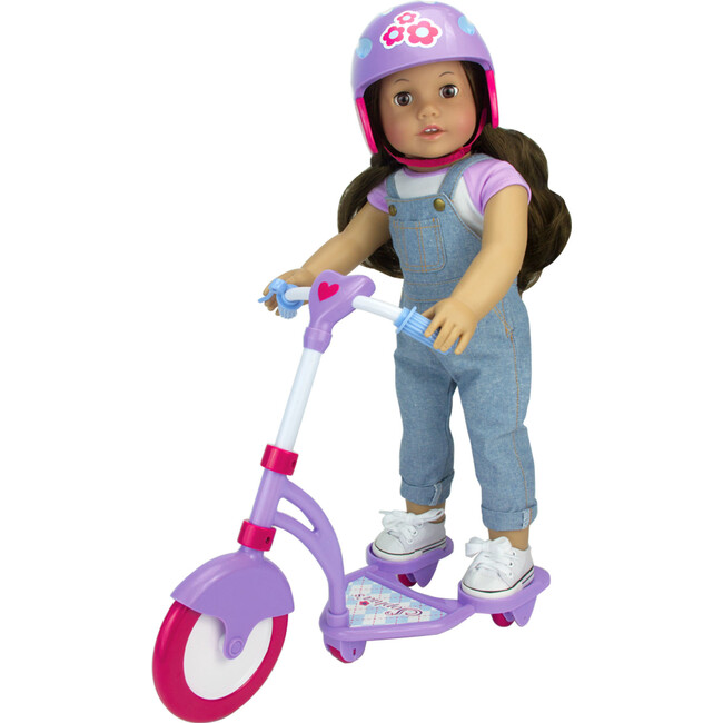 18" Doll Mini Scooter & Helmet Set, Blue, Lavender and Hot Pink - Doll Accessories - 2