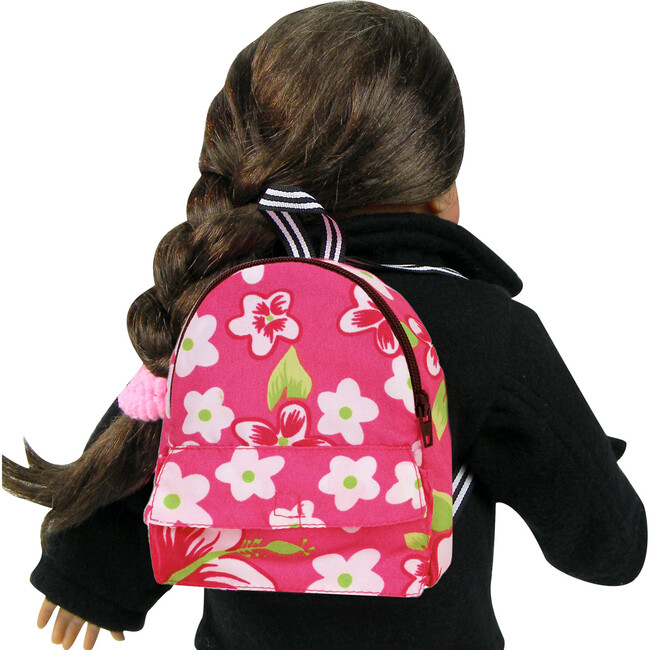 18" Doll Flower Print Backpack, Hot Pink
