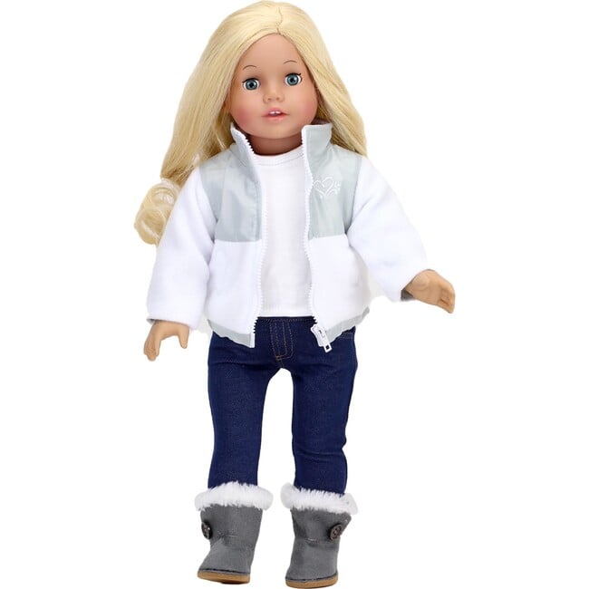 18" Doll Nylon/Fleece Jacket, White - Doll Accessories - 3