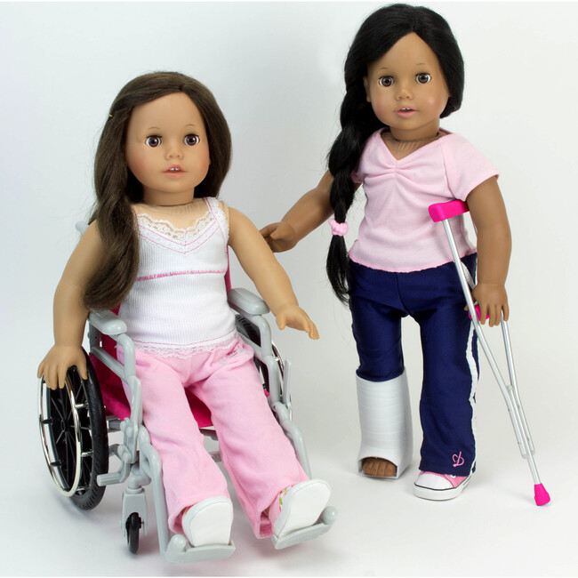 18" Doll Wheelchair & Crutch Set, Hot Pink - Doll Accessories - 2