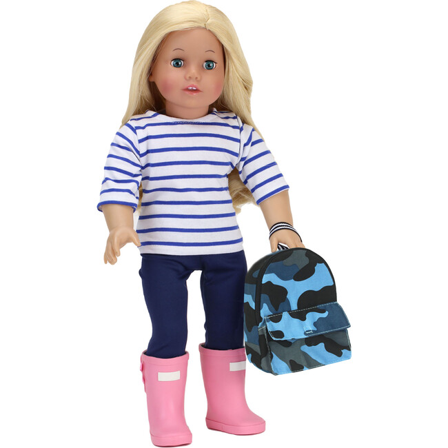 18" Doll Camouflage Nylon Backpack, Blue - Doll Accessories - 3