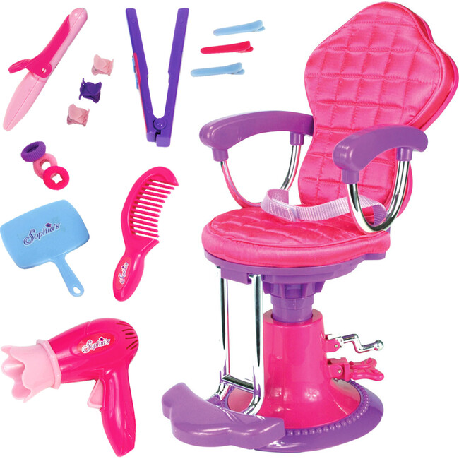 18" Doll Small Hair Styling Set + Salon Chair Set, Pink