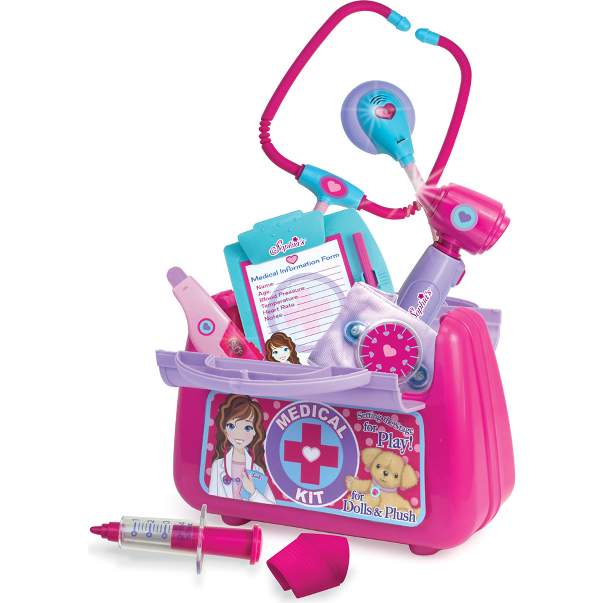 18" Doll Medical Kit for Dolls & Plush in Closed Color Box, Pink - Doll Accessories - 1