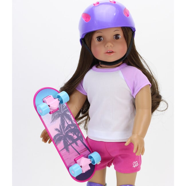 18" Doll Skateboard, Helmet & Knee Pads Set, Blue - Doll Accessories - 3