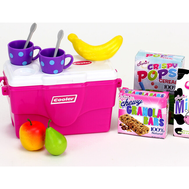 18" Doll  Cooler & Grocery Food Set, Hot Pink