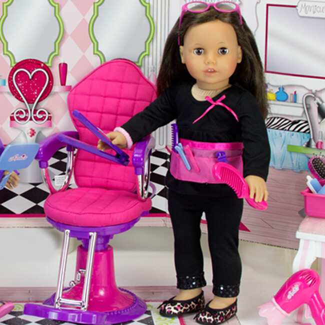 18" Doll Small Hair Styling Set + Salon Chair Set, Pink