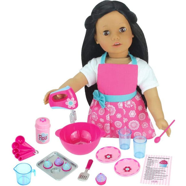 18" Doll Baking Accessories & Apron Set, Pink - Doll Accessories - 4