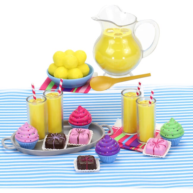 18" Doll Cupcake & Petit Four Set + Fresh Lemonade Set, Pink