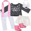 18" Doll "Let It Snow" Sweater, Lace Skirt, Leggings, Earmuffs, Pocket Scarf & Ewe Boots - Doll Accessories - 1 - thumbnail