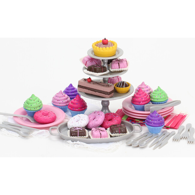 18" Doll Cupcake & Petit Four Set + Dessert Display Set, Pink - Doll Accessories - 2