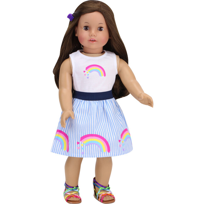 18" Doll Rainbow Stripe Skirt & Tank, White