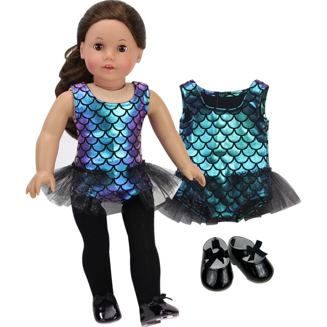 18" Doll Iridescent Jazz Leotard w/Tutu Trim & Black Tap Shoes - Doll Accessories - 3