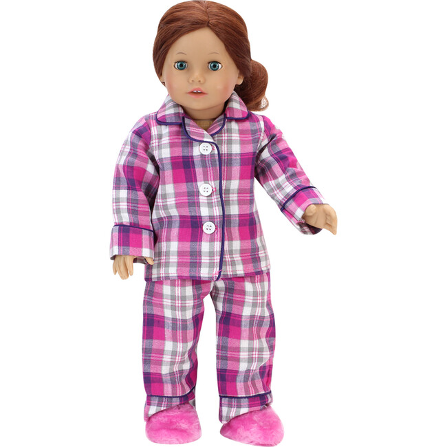 18" Doll Flannel Pajama & Slippers Set, Pink