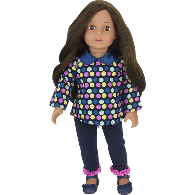 18" Doll Brunette with Polka Dots Top, Legging, Underwear, Shoes, - Dolls - 1