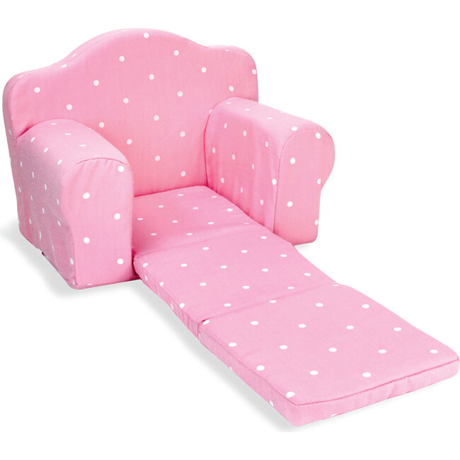 18" Doll Polka Dot Pull Out Chair Single Bed, Pink