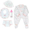 15" Doll Floral Print Sleeper, Bib, Hat & Diaper Complete Set, Light Pink - Doll Accessories - 1 - thumbnail