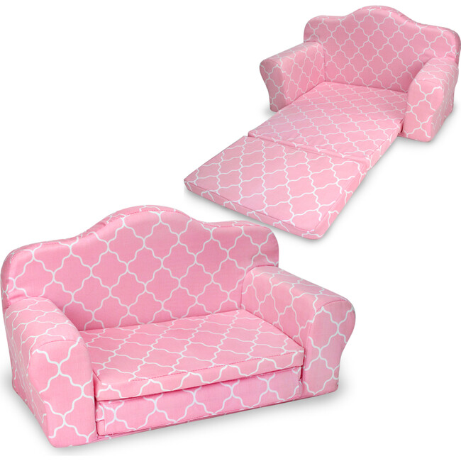 18" Doll Print Pull Out Sofa Double Bed, Pink