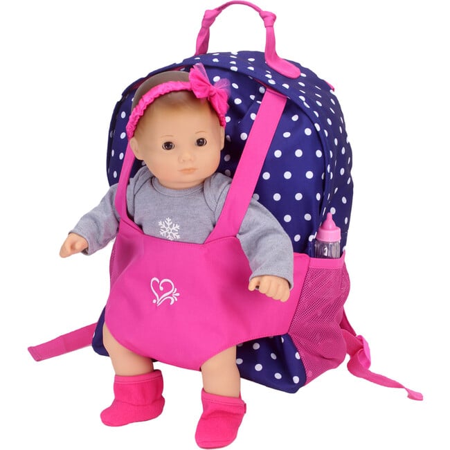 18" Doll Polka Dot Doll Carrier Backpack, Navy - Doll Accessories - 2