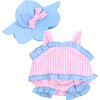 15" Doll Gingham Romper & Hat, Light Pink - Doll Accessories - 1 - thumbnail