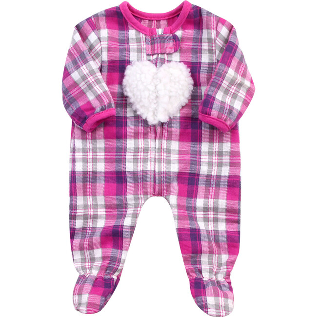 15" Doll Flannel Sleeper w/ Heart, Hot Pink