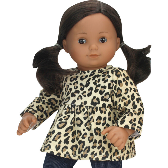 15" Doll Cheetah Print Tunic & Denim Jeggings, Brown