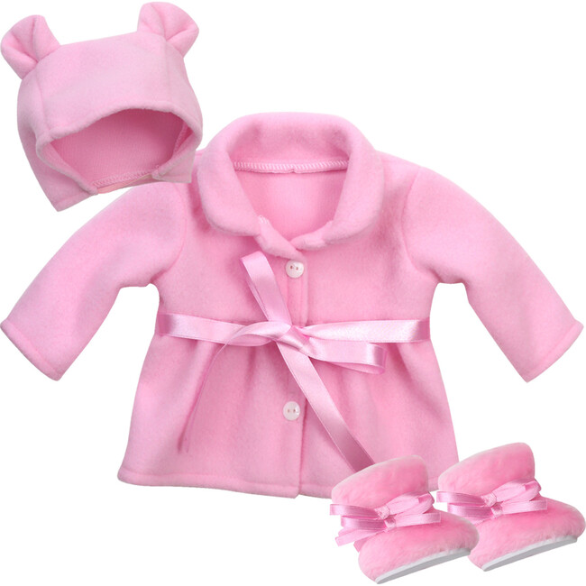 15" Doll Fleece Coat, Fleece Hat & Fur Boots Set, Light Pink