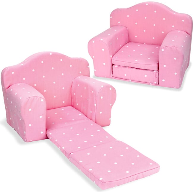 18" Doll Polka Dot Pull Out Chair Single Bed, Pink - Doll Accessories - 3