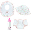 15" Doll Floral Print Sleeper, Bib, Hat & Diaper Complete Set, Light Pink - Doll Accessories - 3
