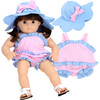 15" Doll Gingham Romper & Hat, Light Pink - Doll Accessories - 3