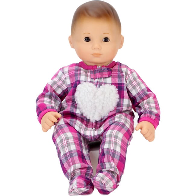 15" Doll Flannel Sleeper w/ Heart, Hot Pink - Doll Accessories - 2