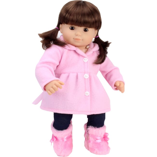 15" Doll Fleece Coat, Fleece Hat & Fur Boots Set, Light Pink - Doll Accessories - 3