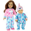 15" Doll Print Fleece Sleeper & Hat, Light Blue - Doll Accessories - 3