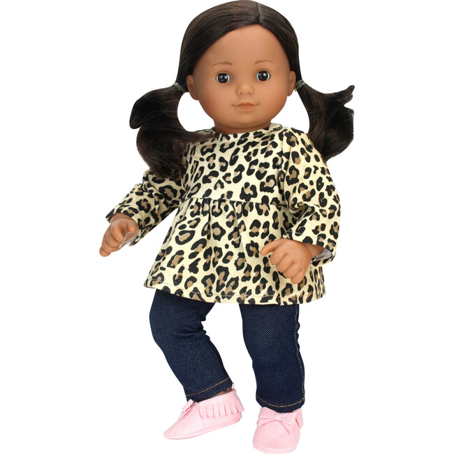 15" Doll Cheetah Print Tunic & Denim Jeggings, Brown - Doll Accessories - 4