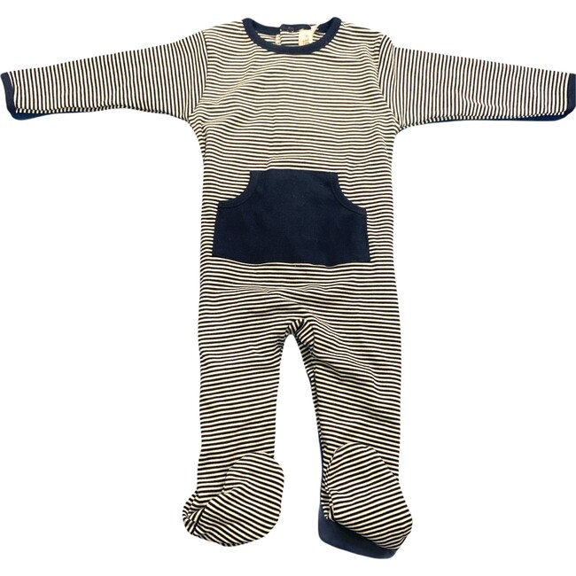Footie Stripes With Pocket, Navy