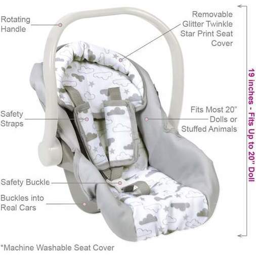 Twinkle Stars Car Seat, White Handle - Doll Accessories - 4