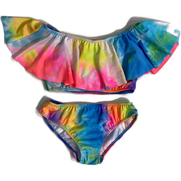 Girls Ruffle Two Piece Bathing Suit Bikini, Pink Blue White - Two Pieces - 1