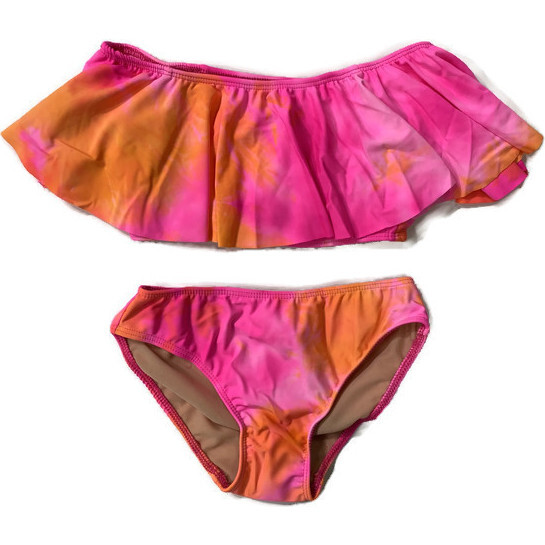 Girls Ruffle Two Piece Bathing Suit Bikini, Pink Orange