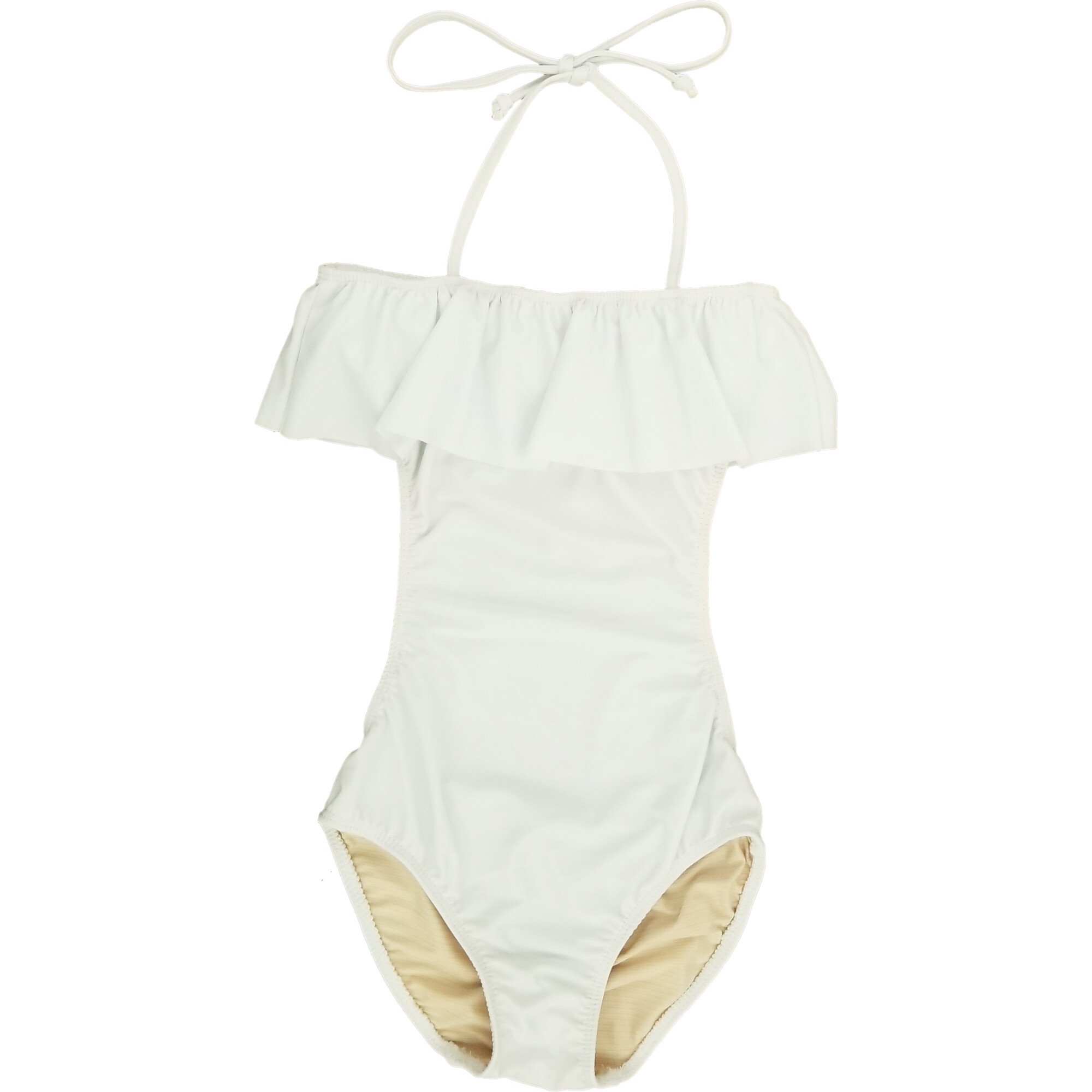 Girls One Piece Ruffle Bathing Suit Bikini, White - Cheryl