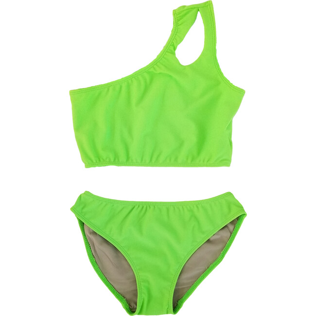 Two Piece One Shoulder Bathing Suit, Green