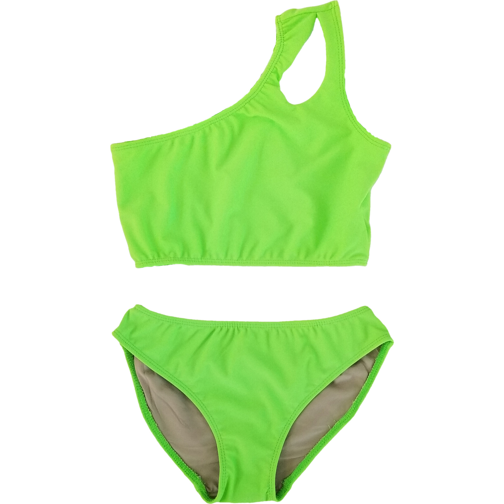 Two Piece One Shoulder Bathing Suit, Green - Two Pieces - 1